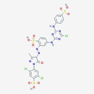 molecular formula C25H18Cl3N9O10S3 B097731 2,5-dichloro-4-[4-[[5-[[4-chloro-6-(4-sulfoanilino)-1,3,5-triazin-2-yl]amino]-2-sulfophenyl]diazenyl]-3-methyl-5-oxo-4H-pyrazol-1-yl]benzenesulfonic acid CAS No. 16893-48-4