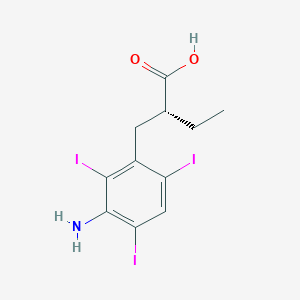 molecular formula C11H12I3NO2 B097743 Benzenepropanoic acid, 3-amino-alpha-ethyl-2,4,6-triiodo-, (alphaR)- CAS No. 17879-97-9