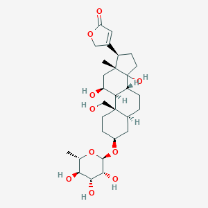 molecular formula C29H44O10 B097826 3-[(3S,5S,8R,9S,10R,11S,13R,17R)-11,14-dihydroxy-10-(hydroxymethyl)-13-methyl-3-[(2R,3R,4R,5R,6S)-3,4,5-trihydroxy-6-methyloxan-2-yl]oxy-1,2,3,4,5,6,7,8,9,11,12,15,16,17-tetradecahydrocyclopenta[a]phenanthren-17-yl]-2H-furan-5-one CAS No. 17669-76-0