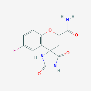 molecular formula C12H10FN3O4 B009852 6-Fluoro-2',5'-dioxo-2,3-dihydrospiro[chromene-4,4'-imidazolidine]-2-carboxamide CAS No. 105300-43-4