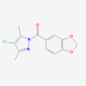 molecular formula C13H11ClN2O3 B009932 1-(1,3-Benzodioxol-5-ylcarbonyl)-4-chloro-3,5-dimethyl-1H-pyrazole CAS No. 108132-61-2