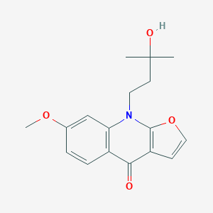 molecular formula C17H19NO4 B099379 9-(3-Hydroxy-3-methylbutyl)-7-methoxyfuro(2,3-b)quinolin-4(9H)-one CAS No. 18813-64-4