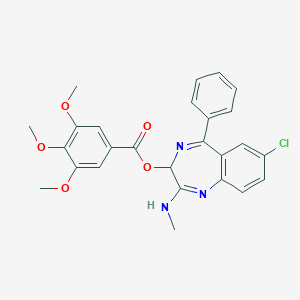 molecular formula C26H24ClN3O5 B099691 7-Chloro-2-methylamino-3-(3,4,5-trimethoxybenzoyloxy)-5-phenyl-3H-1,4-benzodiazepine CAS No. 18035-93-3