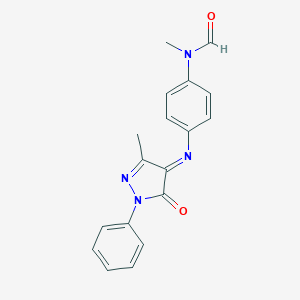 molecular formula C18H16N4O2 B099816 Formanilide, N-methyl-4'-[(3-methyl-5-oxo-1-phenyl-2-pyrazolin-4-ylidene)amino]- CAS No. 19362-42-6